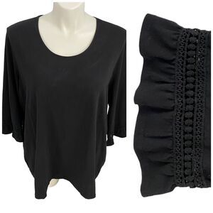 D&Co Top Womens 3XL Black 3/4 Ruffle Lace Sleeve Cottagecore Casual Knit Office